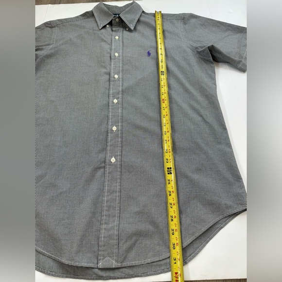 RALPH LAUREN CHECK micro plaid button down shirt short sleeve mens M purple pony - Picture 4 of 8